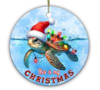 Ceramic Christmas Ornaments, Christmas Tree Pendant, Sea Turtle “This is My”, Tree Decorations, with Lanyard