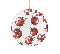 Ceramic Christmas Ornaments Comic Style Tomatoes Round Double Sided Porcelain Hanging Decor for Xmas Tree, Holiday Home Decor and Gift Party Decorations (3 Inch)