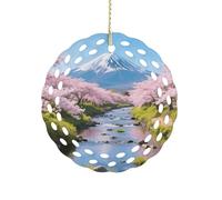 Ceramic Christmas Ornaments Cr herry Blossoms Round Double Sided Porcelain Hanging Decor for Xmas Tree, Holiday Home Decor and Gift Party Decorations (3 Inch)