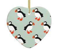Ceramic Christmas Ornaments Cute Puffin Seabird Christmas Tree Heart Ornament Hanging Pendant Decorations Cute Christmas Home Decorations Xmas Gifts