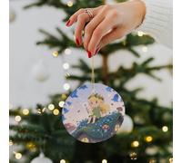 Ceramic Christmas Ornaments - Double-Sided Printed Hanging Decor with Gold String for Xmas Tree, Blonde Elf Holding A Magic Wand Winter Holiday Keepsake Gift for Family & Friends, Home Party