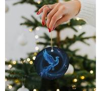 Ceramic Christmas Ornaments - Double-Sided Printed Hanging Decor with Gold String for Xmas Tree, Blue Phoenix Winter Holiday Keepsake Gift for Family & Friends, Home Party