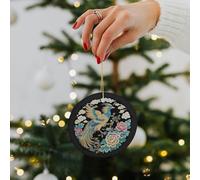 Ceramic Christmas Ornaments - Double-Sided Printed Hanging Decor with Gold String for Xmas Tree, Golden Blue Phoenix Peony Flower Winter Holiday Keepsake Gift for Family & Friends, Home Party