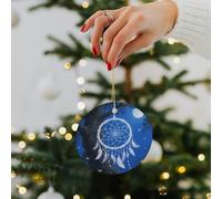 Ceramic Christmas Ornaments - Double-Sided Printed Hanging Decor with Gold String for Xmas Tree, White Fantasy Dream Catcher Winter Holiday Keepsake Gift for Family & Friends, Home Party