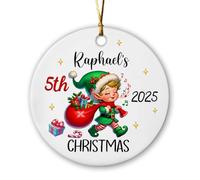 Ceramic Christmas Ornaments, Fifth Birthday Christmas Tree Decorations Hanging Decorations With Lanyard 7.3Cm