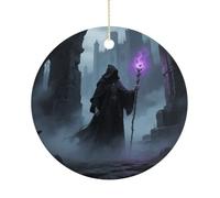 Ceramic Christmas Ornaments for Tree Decorations - Farmhouse Christmas Decor, Magician in Castle Ruins Themed Hanging Pendant Round Ornament for Xmas Tree Gifts (2.9 Inch)