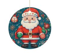 Ceramic Christmas Ornaments for Tree Decorations - Farmhouse Christmas Decor, Merry Christmas Santa Claus Themed Hanging Pendant Round Ornament for Xmas Tree Gifts (2.9 Inch)