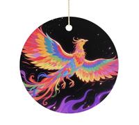 Ceramic Christmas Ornaments for Tree Decorations - Farmhouse Christmas Decor, Radiant Phoenix Themed Hanging Pendant Round Ornament for Xmas Tree Gifts (2.9 Inch)