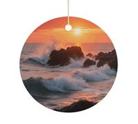 Ceramic Christmas Ornaments for Tree Decorations - Farmhouse Christmas Decor, Reef at Sunset Themed Hanging Pendant Round Ornament for Xmas Tree Gifts (2.9 Inch)