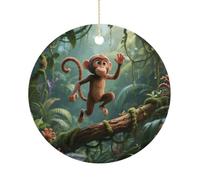 Ceramic Christmas Ornaments for Tree Decorations - Farmhouse Christmas Decor, Running Monkey Themed Hanging Pendant Round Ornament for Xmas Tree Gifts (2.9 Inch)