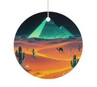Ceramic Christmas Ornaments for Tree Decorations - Farmhouse Christmas Decor, Shining Desert Themed Hanging Pendant Round Ornament for Xmas Tree Gifts (2.9 Inch)