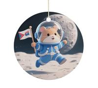 Ceramic Christmas Ornaments for Tree Decorations - Farmhouse Christmas Decor, Space - Suit Hamster Themed Hanging Pendant Round Ornament for Xmas Tree Gifts (2.9 Inch)