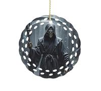 Ceramic Christmas Ornaments Grim Reaper Round Double Sided Porcelain Hanging Decor for Xmas Tree, Holiday Home Decor and Gift Party Decorations (3 Inch)
