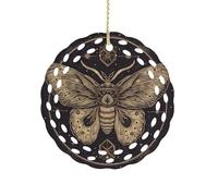 Ceramic Christmas Ornaments Moth Round Double Sided Porcelain Hanging Decor for Xmas Tree, Holiday Home Decor and Gift Party Decorations (3 Inch)