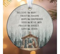 Ceramic Christmas Ornaments, Nativity Scene Birth Jesus with Manger Figures & Story, Ceramic Christian Tree Decoration, for Family Friends and Christian Indoor and Outdoor Party Supplies