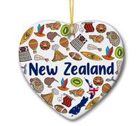 Ceramic Christmas Ornaments, New Zealand Heart Christmas Decorations Tree Decorations With Lanyard 7.3Cm