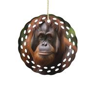 Ceramic Christmas Ornaments Orangutan Taking Photo Round Double Sided Porcelain Hanging Decor for Xmas Tree, Holiday Home Decor and Gift Party Decorations (3 Inch)
