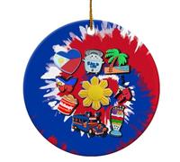 Ceramic Christmas Ornaments, Philippines Filipino Flag Christmas Baubles Xmas Tree Hanging Ornaments With Lanyard 7.3Cm