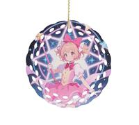 Ceramic Christmas Ornaments Pink Magic Women Round Double Sided Porcelain Hanging Decor for Xmas Tree, Holiday Home Decor and Gift Party Decorations (3 Inch)