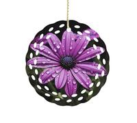 Ceramic Christmas Ornaments Purple Daisy Round Double Sided Porcelain Hanging Decor for Xmas Tree, Holiday Home Decor and Gift Party Decorations (3 Inch)