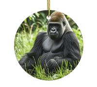 Ceramic Christmas Ornaments Round, Gorilla in The Grass Ornaments Pendant for Christmas Tree Decoration Indoor Outdoor Hanging Ornament for Holiday Wedding Party Decor, Xmas Gifts