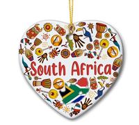 Ceramic Christmas Ornaments, South Africa Heart Flag Christmas Tree Hanging Ornament Hanging Decorations With Lanyard 7.3Cm