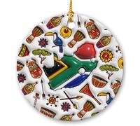 Ceramic Christmas Ornaments, South African Flag With Symbols Africa Christmas Decorations Memorial With Lanyard 7.3Cm