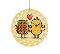 Ceramic Christmas Ornaments Waffles and Chicken Round Double Sided Porcelain Hanging Decor for Xmas Tree, Holiday Home Decor and Gift Party Decorations (3 Inch)