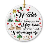 Ceramic Christmas Ornaments, Welshs A Place Your Feet Can Leave Welshs Christmas Decorations Xmas Tree Hanging Ornaments With Lanyard 7.3Cm