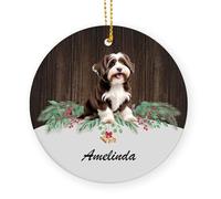 Ceramic Christmas Ornaments With Lanyard Chocolate Havanese Dog Christmas Tree Decorations Xmas Tree Hanging Ornaments 7.3Cm