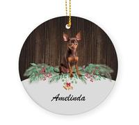 Ceramic Christmas Ornaments With Lanyard Chocolate Miniature Pinscher Dog Christmas Hanging Decoration Tree Decorations 7.3Cm