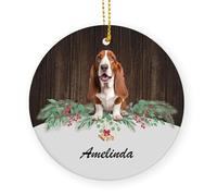 Ceramic Christmas Ornaments With Lanyard Red Basset Hound Dog Lover Christmas Decorations Ceramics Ornaments 7.3Cm
