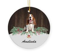 Ceramic Christmas Ornaments With Lanyard Tricolor Basset Hound Dog Lover Christmas Decorations Xmas Tree Hanging Ornaments 7.3Cm