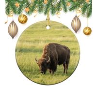 Ceramic Christmas Ornaments Xmas Hanging Ornament with Gold String, Porcelain Bison Eats Grass Christmas Tree Decorations for Fireplace Mantel Wreath Xmas Holiday Party Winter Decor Gift