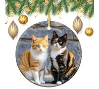 Ceramic Christmas Ornaments Xmas Hanging Ornament with Gold String, Porcelain Cats Sitting Together Christmas Tree Decorations for Fireplace Mantel Wreath Xmas Holiday Party Winter Decor Gift