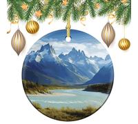 Ceramic Christmas Ornaments Xmas Hanging Ornament with Gold String, Porcelain Mountains and Rivers Christmas Tree Decorations for Fireplace Mantel Wreath Xmas Holiday Party Winter Decor Gift