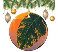 Ceramic Christmas Ornaments Xmas Hanging Ornament with Gold String, Porcelain Tropical Palm Leaves Christmas Tree Decorations for Fireplace Mantel Wreath Xmas Holiday Party Winter Decor Gift