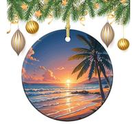 Ceramic Christmas Ornaments Xmas Hanging Ornament with Gold String, Porcelain Tropical Palm Tree Christmas Tree Decorations for Fireplace Mantel Wreath Xmas Holiday Party Winter Decor Gift