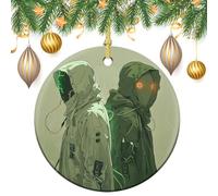 Ceramic Christmas Ornaments Xmas Hanging Ornament with Gold String, Porcelain Two Green Ghosts Christmas Tree Decorations for Fireplace Mantel Wreath Xmas Holiday Party Winter Decor Gift