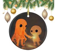 Ceramic Christmas Ornaments Xmas Hanging Ornament with Gold String, Porcelain Two Orange Ghosts Christmas Tree Decorations for Fireplace Mantel Wreath Xmas Holiday Party Winter Decor Gift