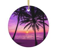 Ceramic Christmas Palm Trees Silhouette At Sunset Print Ornaments 2025,Classic Round Hanging Ornaments,Christmas Tree Hanging Decorations