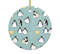 Ceramic Christmas Penguin Balloon Snowflake Print Ornaments 2025,Classic Round Hanging Ornaments,Christmas Tree Hanging Decorations