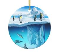 Ceramic Christmas Penguins On The Iceberg Print Ornaments 2025,Classic Round Hanging Ornaments,Christmas Tree Hanging Decorations