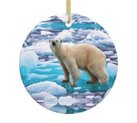 Ceramic Christmas Polar Bear Ice Print Ornaments 2025,Classic Round Hanging Ornaments,Christmas Tree Hanging Decorations