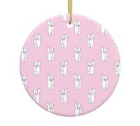Ceramic Christmas Polar Bear Pink Print Ornaments 2025,Classic Round Hanging Ornaments,Christmas Tree Hanging Decorations