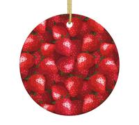Ceramic Christmas Red Strawberry Print Ornaments 2025,Classic Round Hanging Ornaments,Christmas Tree Hanging Decorations