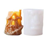 Ceramic Christmas Scented Candle Mould - Mini House Decoration with LED & DIY Set, Winter Scented Candle Houses Gift Box, Safe & Durable for Holiday Table