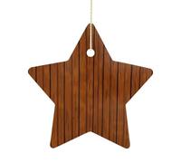 Ceramic Christmas Star Ornament - 2.7 Inch Brown Wood Pattern Porcelain Star Shaped Hanging Decor for Xmas Tree, Holiday Festival Pendant for Home Party Decoration Gift