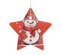 Ceramic Christmas Star Ornament 2.7 Inch, Double-Sided Printed, Durable & Fade-Resistant Xmas Decoration Snowman Brings Gifts Ornaments for Tree, Gift & Holiday Home Decor