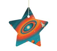 Ceramic Christmas Star Ornament 2.7 Inch, Double-Sided Printed, Durable & Fade-Resistant Xmas Decoration Science Fiction Galaxy Space Ornaments for Tree, Gift & Holiday Home Decor